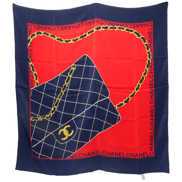 CHANEL silk Logo COCO Mark Camellia Slim Band Hairband scarf Navy